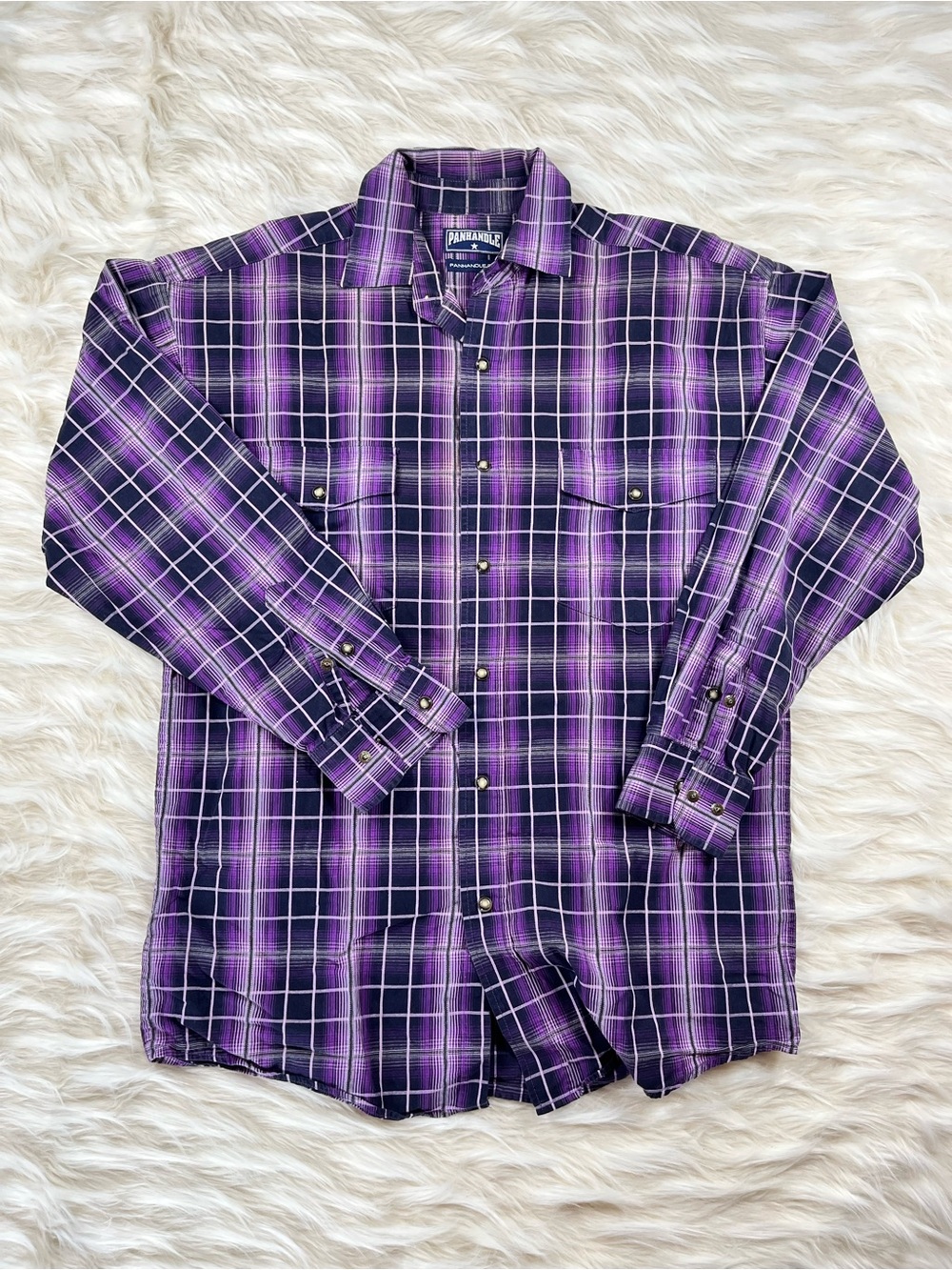 Panhandle Slim Pearl Snap Shirt Men's S Purple Plaid